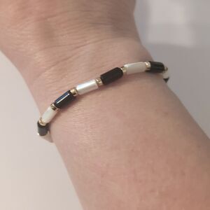 617 Black Gold and Faux‎ Pearl Beaded Bracelet